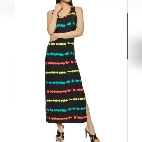 Love Dresses & Skirts - LOVE Black Tie Dye Striped Sleeveless Bodycon Slitted Racerback Maxi Dress XL